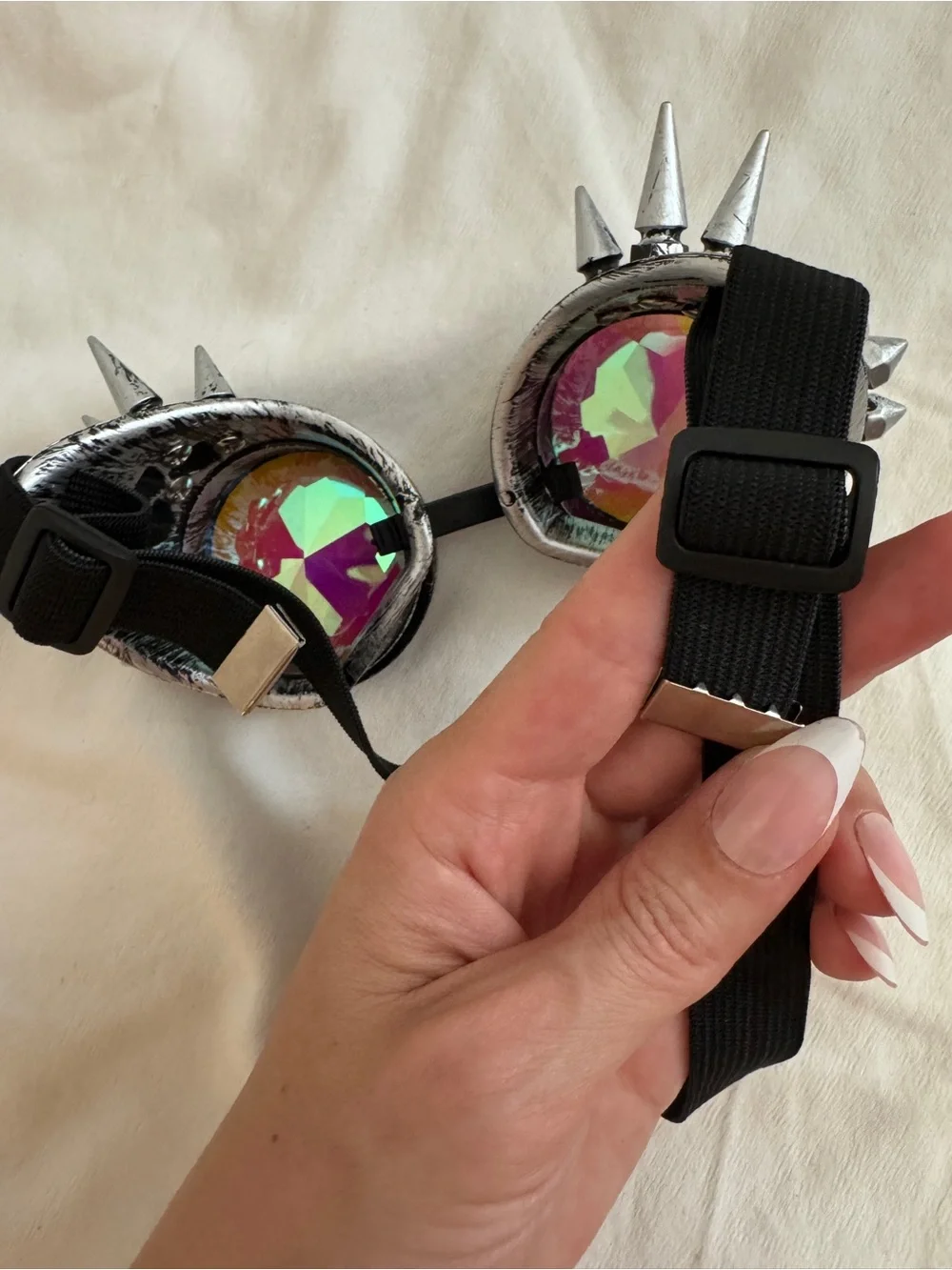 Silver Spike Kaleidoscope Goggles with Iridescent Lenses perfect for Burning Man